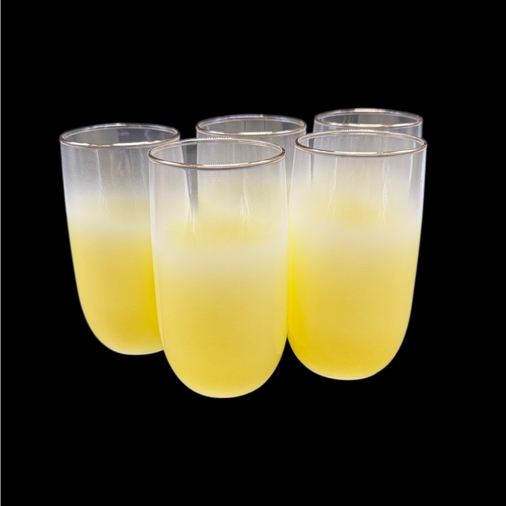 Blendo Drinking Glasses Set of 5 Yellow Gold Rim Vintage Mid-Century Modern MCM